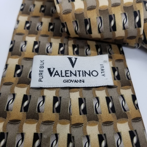 Valentino tan and brown patterned silk tie 60 in long - Picture 5 of 5
